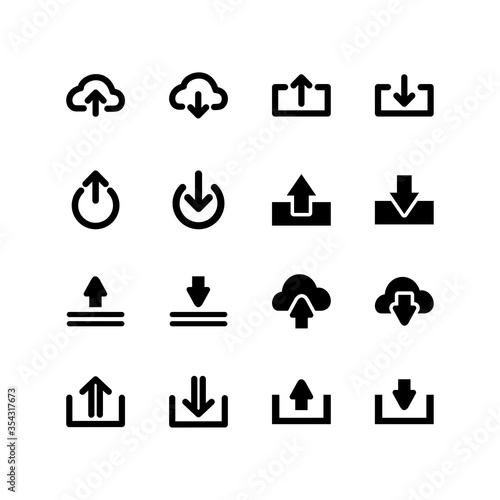 Set of upload and download glyph icon design. Technology file mark vector illustration.