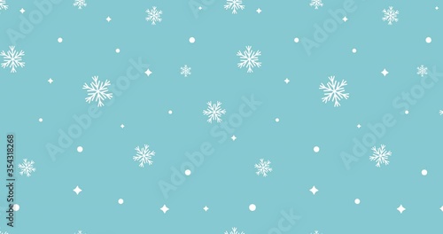 Snowflake seamless pattern. Snow on blue background. Abstract wallpaper, wrapping decoration. Symbol winter, Merry Christmas holiday, Happy New Year celebration loop animation 4K