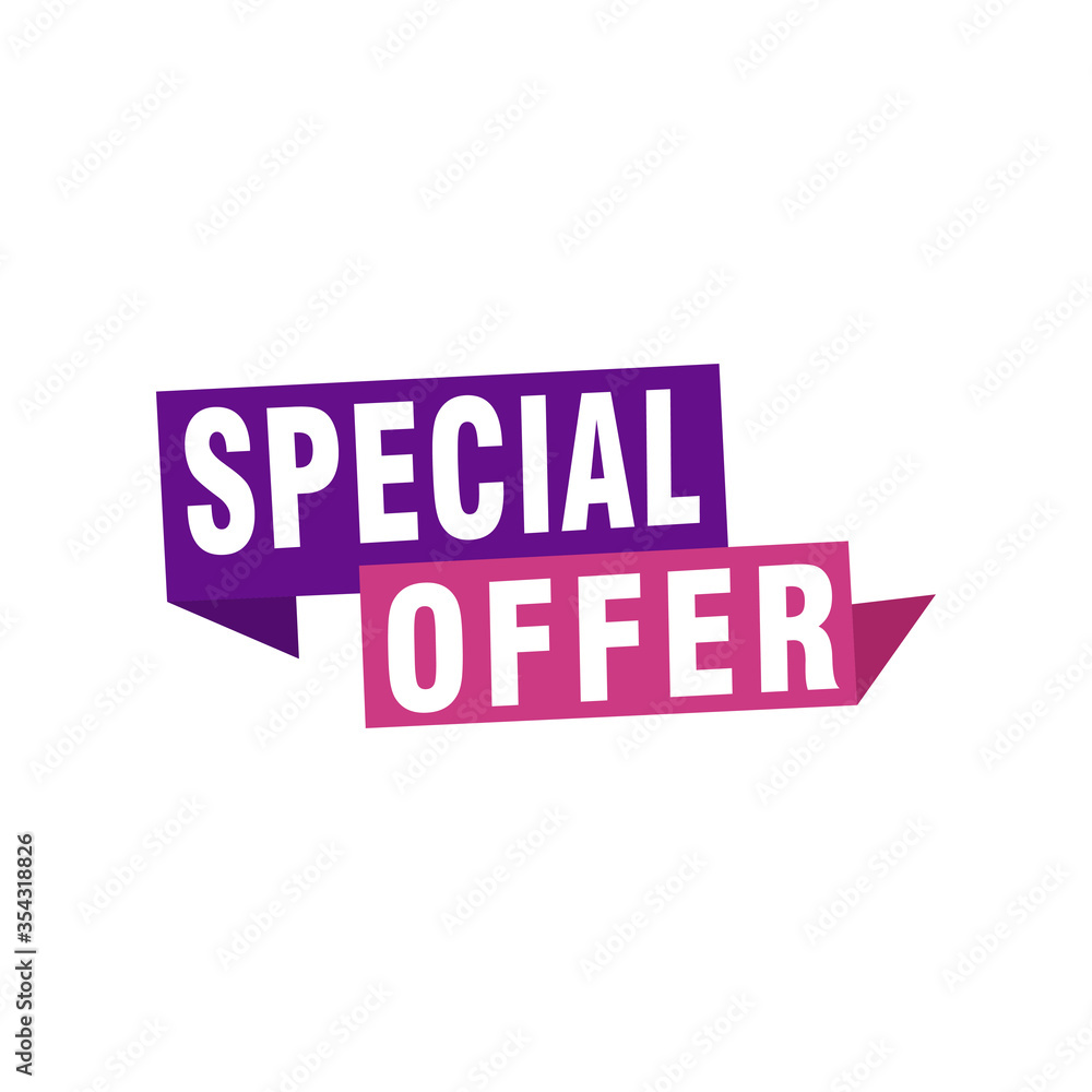 Special offer vector ribbon design template. Banner sale tag. Market special offer discount label