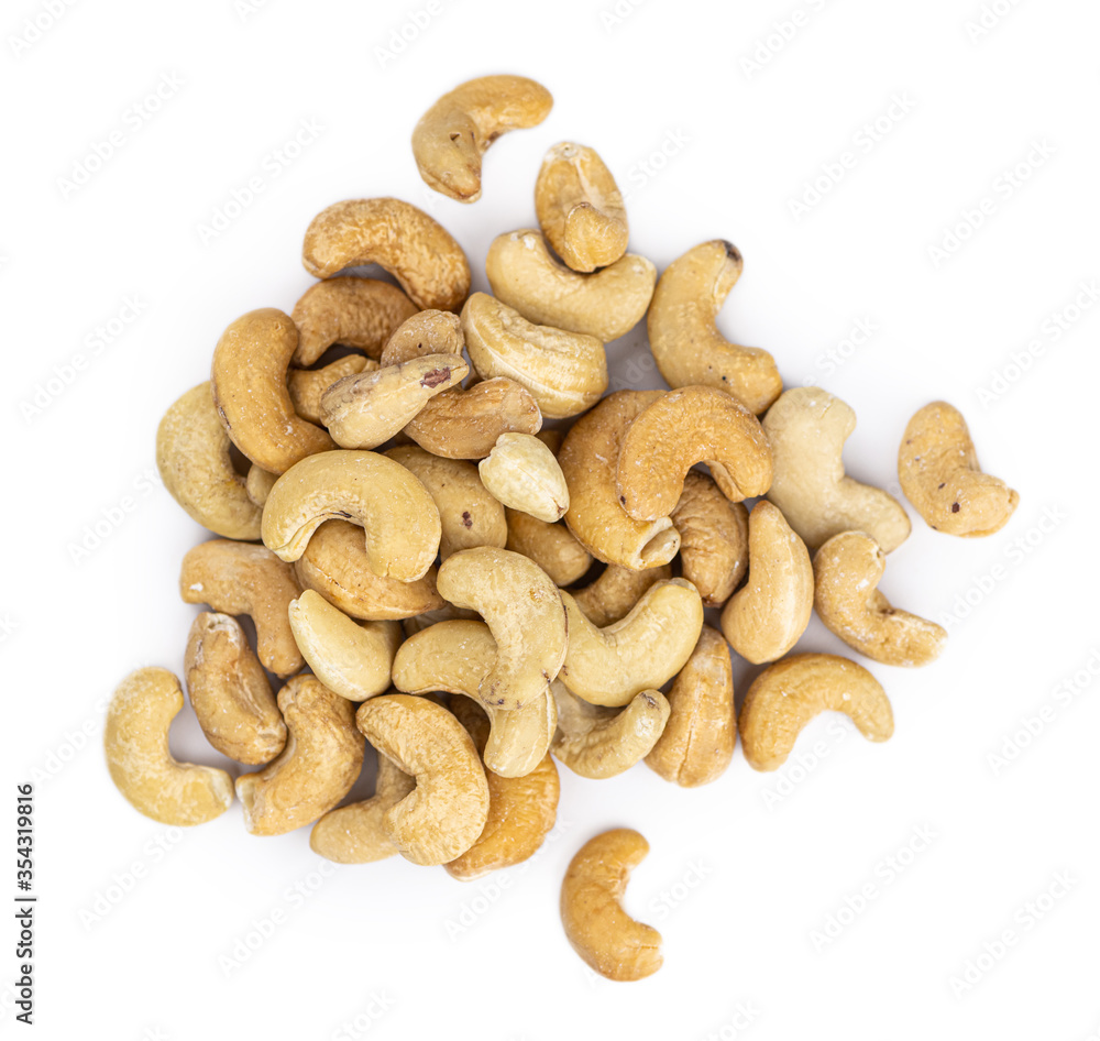 Cashew Nuts isolated on white background (selective focus)