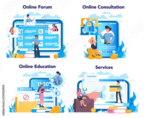 Lobbyist and lobby online service or platform set. Professional pr