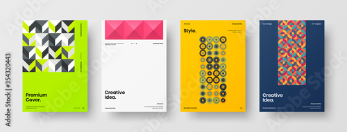 Company identity brochure template collection. Business presentation vector A4 vertical orientation front page mock up set. Corporate report cover abstract geometric illustration design layout bundle.