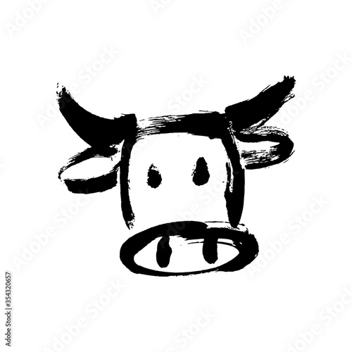 Cow, bull, ox hand drawn vector illustration. Ox, bull, cow on white background. Lunar horoscope sign ox, bull, cow. Chinese Happy new year 2021. Year of the ox. Lunar new year. Drawing ink bull, cow