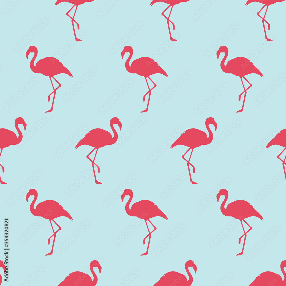 Obraz premium Vector illustration seamless pattern with pink flamingo. Exotic bird