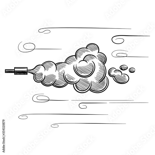 Smoke from the exhaust pipe of the car, sketch. Hand-drawn sketch vector isolated on white background