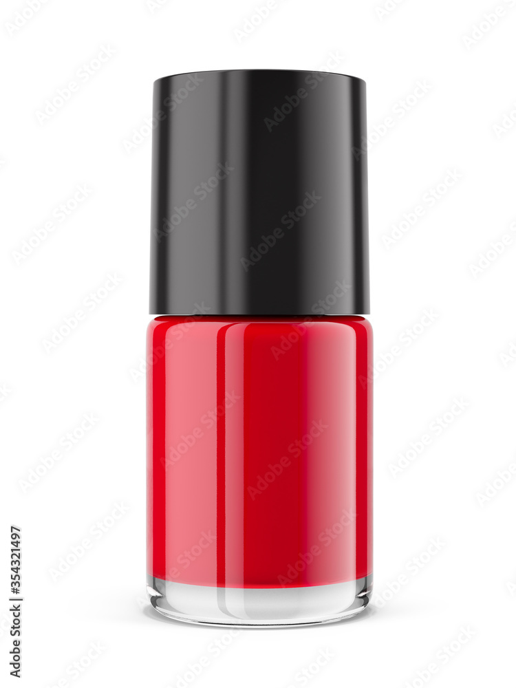 Nail polish bottle with red nail polish isolated on white background - 3d rendering Nail polish bottle with red nail polish isolated on white background - 3d rendering