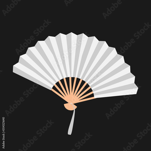 White open fan isolated on background vector. Illustration of fan traditional culture, accessory chinese design