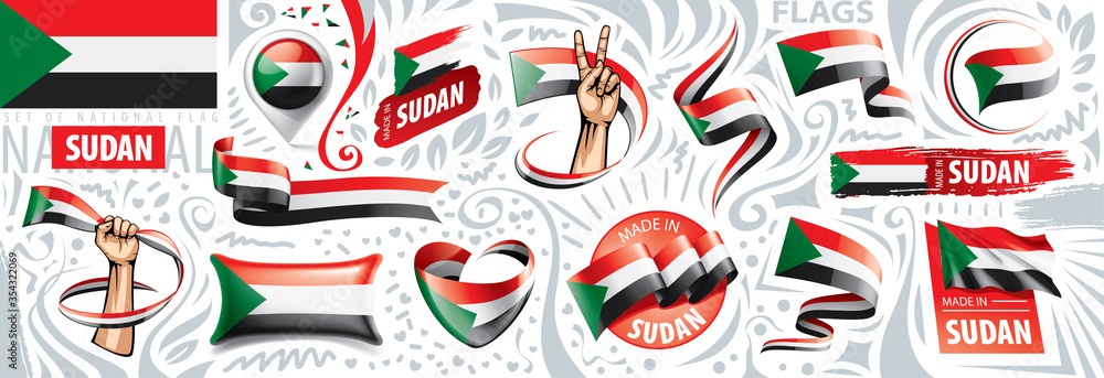 Obraz Vector set of the national flag of Sudan in various creative designs