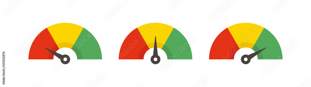 Set of color speedometer. Flat icon speedo. Speedometer symbol web icon.  Vector Stock Vector | Adobe Stock