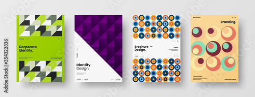 Company identity brochure template collection. Business presentation vector A4 vertical orientation front page mock up set. Corporate report cover abstract geometric illustration design layout bundle.