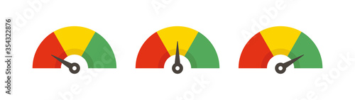 Set of color speedometer. Flat icon speedo. Speedometer symbol web icon. Vector