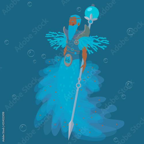 Mermaid, merman, warrior. Sea, ocean. Vector illustration