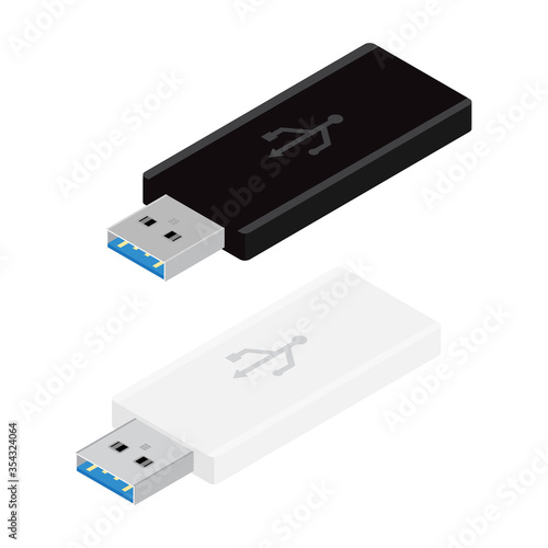 USB flash drive vector isolated on white background isometric view.