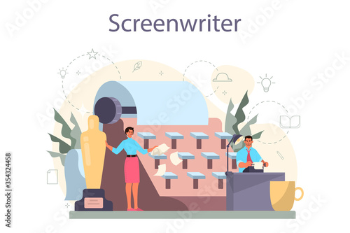 Screenwriter concept. Person create a screenplay for movie. Author