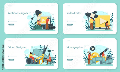 Motion or video designer web banner or landing page set. Artist