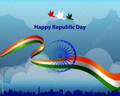 Happy Republic Day India with tricolor flag greeting vector graphic layout. 26th January template for brochure, flyer, poster, web, print media.