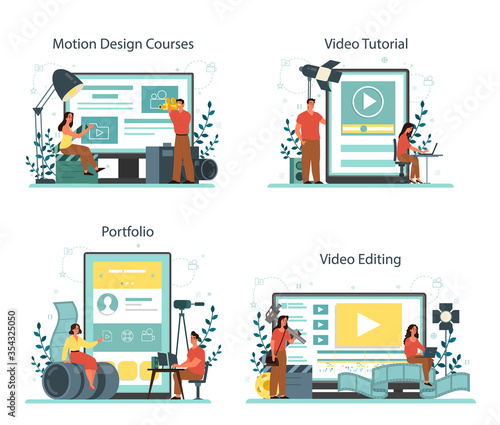 Motion or video designer online service or platform set. Animation