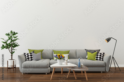 living room interior. 3d render background wood floor wooden wall modern template design mock up copy space