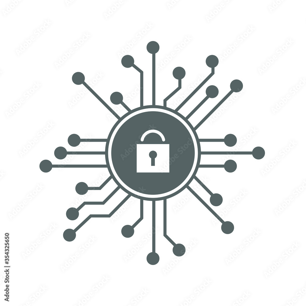 Cyber security icon with a lock in the center, web connection lock