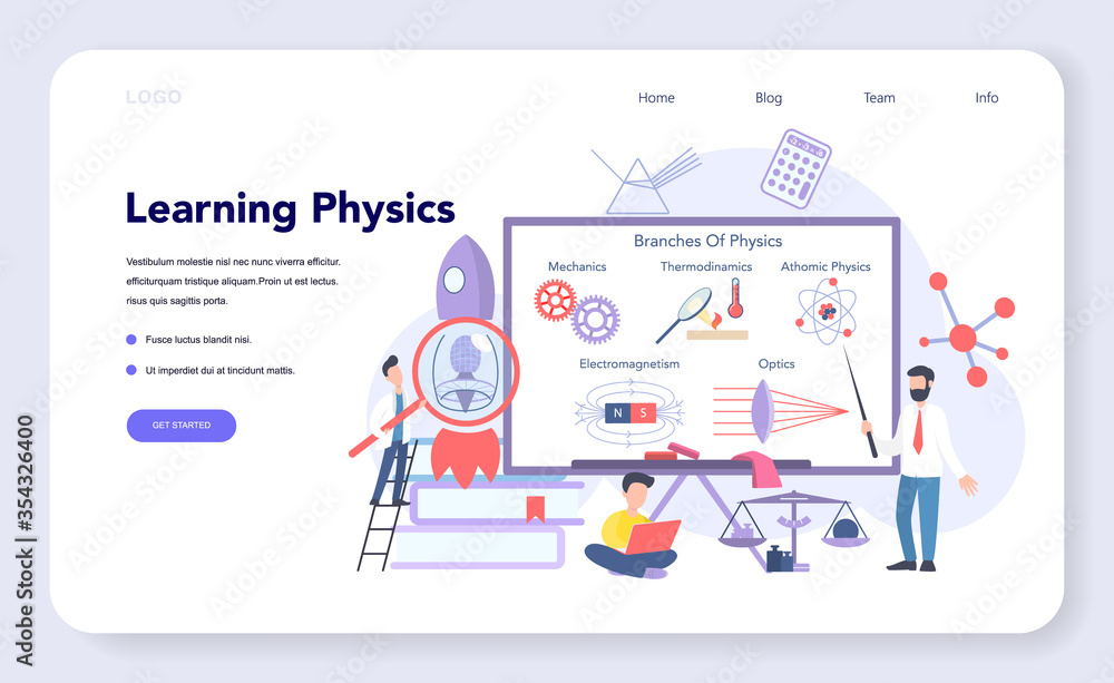 Physics school subject web banner or landing page. Scientist Physics school subject web banner or landing page. Scientist