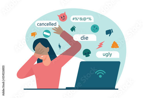 Cyberbullying concept. Online harassment with unfriendly mean