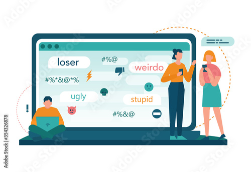 Cyberbullying concept. Online harassment with unfriendly mean