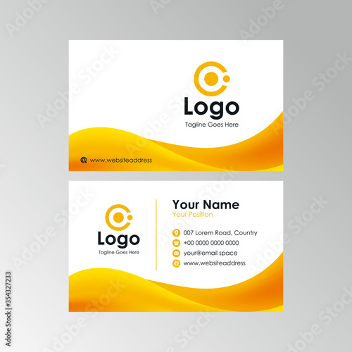 abstract fresh orange yellow wave business card design, professional name card template vector