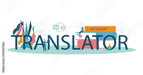 Translator and translation service typographic header concept.