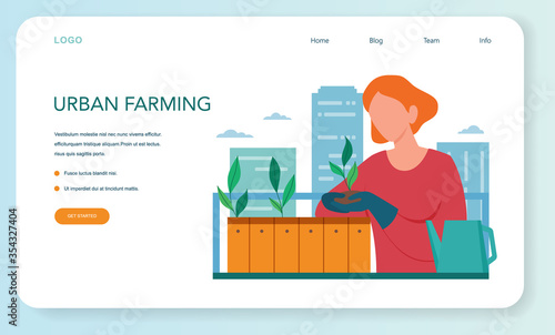 Urban farming or gardening web banner or landing page. City