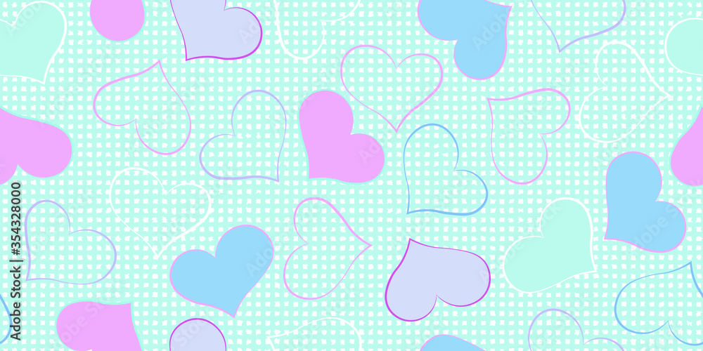 seamless pattern in blue and white cell with hearts seamless pattern in blue and white cell with hearts