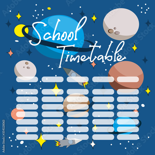 School Timetable in Galaxy. For Children.