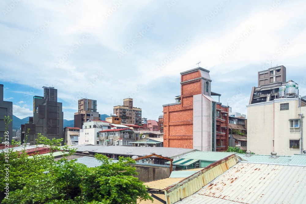TAIPEI, TAIWAN - July 2, 2019: view of Buildings around Taipei, Taiwan