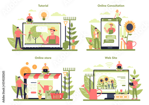 Gardening online service or platform set. Idea of horticultural designer