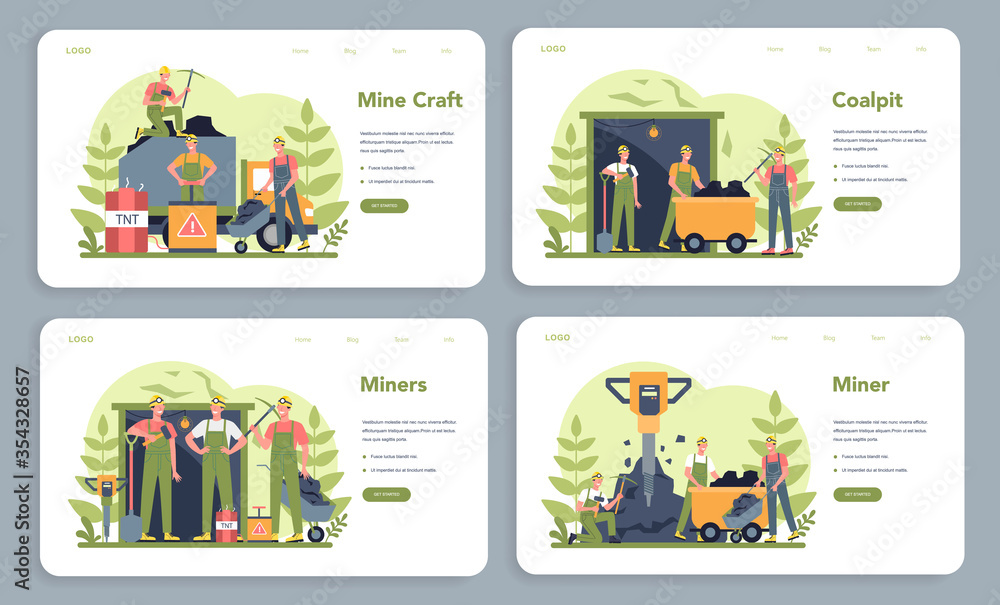 Coal or minerals mining web banner or landing page Coal or minerals mining web banner or landing page