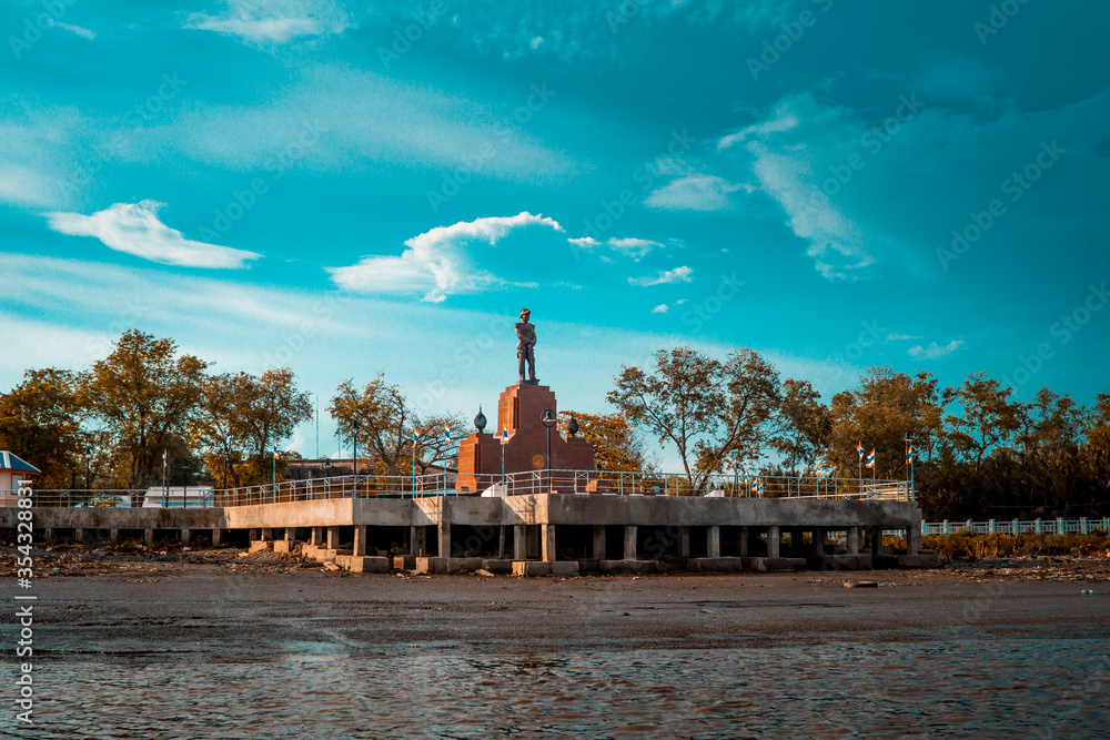 1 June 2020 : Views while traveling on the Chao Phraya River in Samut Prakan Province, Thailand