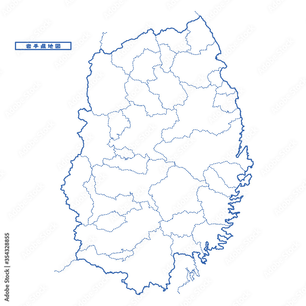 Obraz premium 岩手県地図 シンプル白地図 市区町村