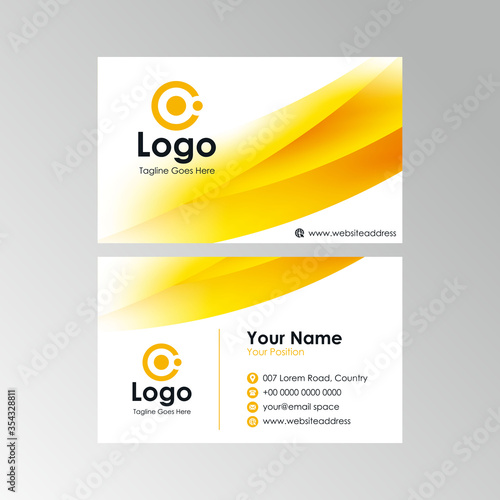 abstract fresh yellow wave business card design, professional name card template vector