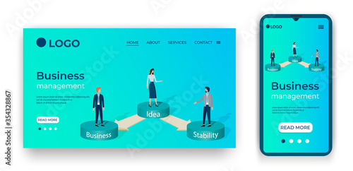 Business management.People confer with each other.Template for the user interface of the site's home page.Landing page template.The adaptive design of the smartphone.vector illustration.