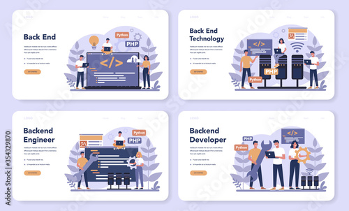 Back end development web banner or landing page set. Software