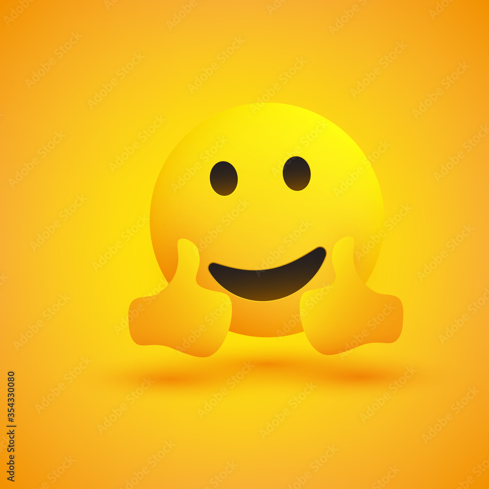 Smiling Emoticon on Yellow Background - Simple Happy Emoticon Showing Thumbs Up - Vector Design Concept Smiling Emoticon on Yellow Background - Simple Happy Emoticon Showing Thumbs Up - Vector Design Concept