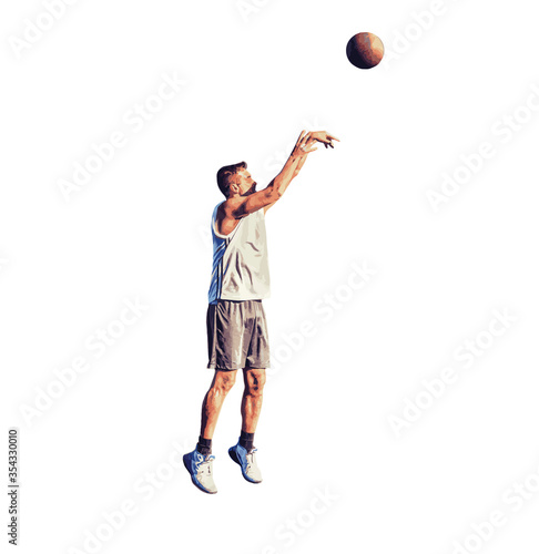 Lefty basketball player shooting on white background