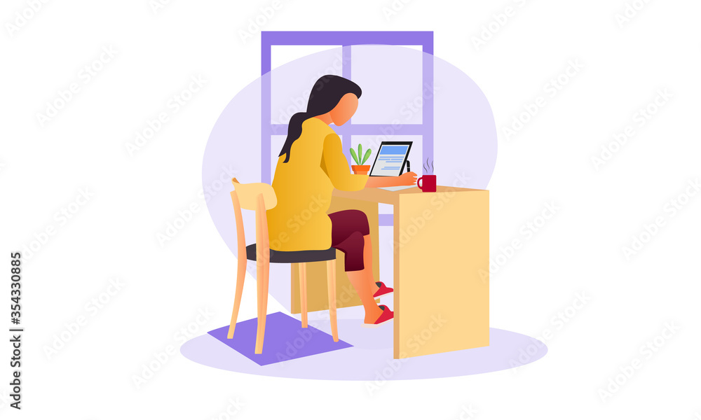 Vector illustration of a Girl working on the computer Vector illustration of a Girl working on the computer