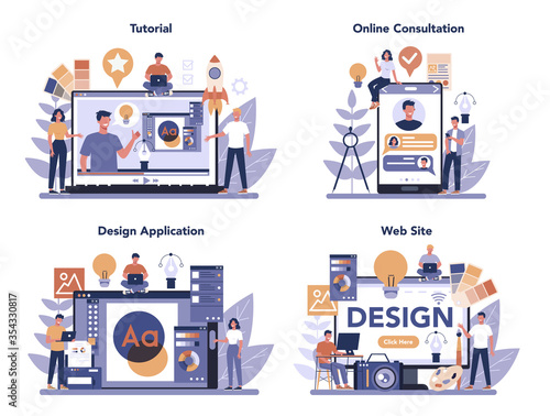 Design concept online service or platform set. Graphic, web, printing