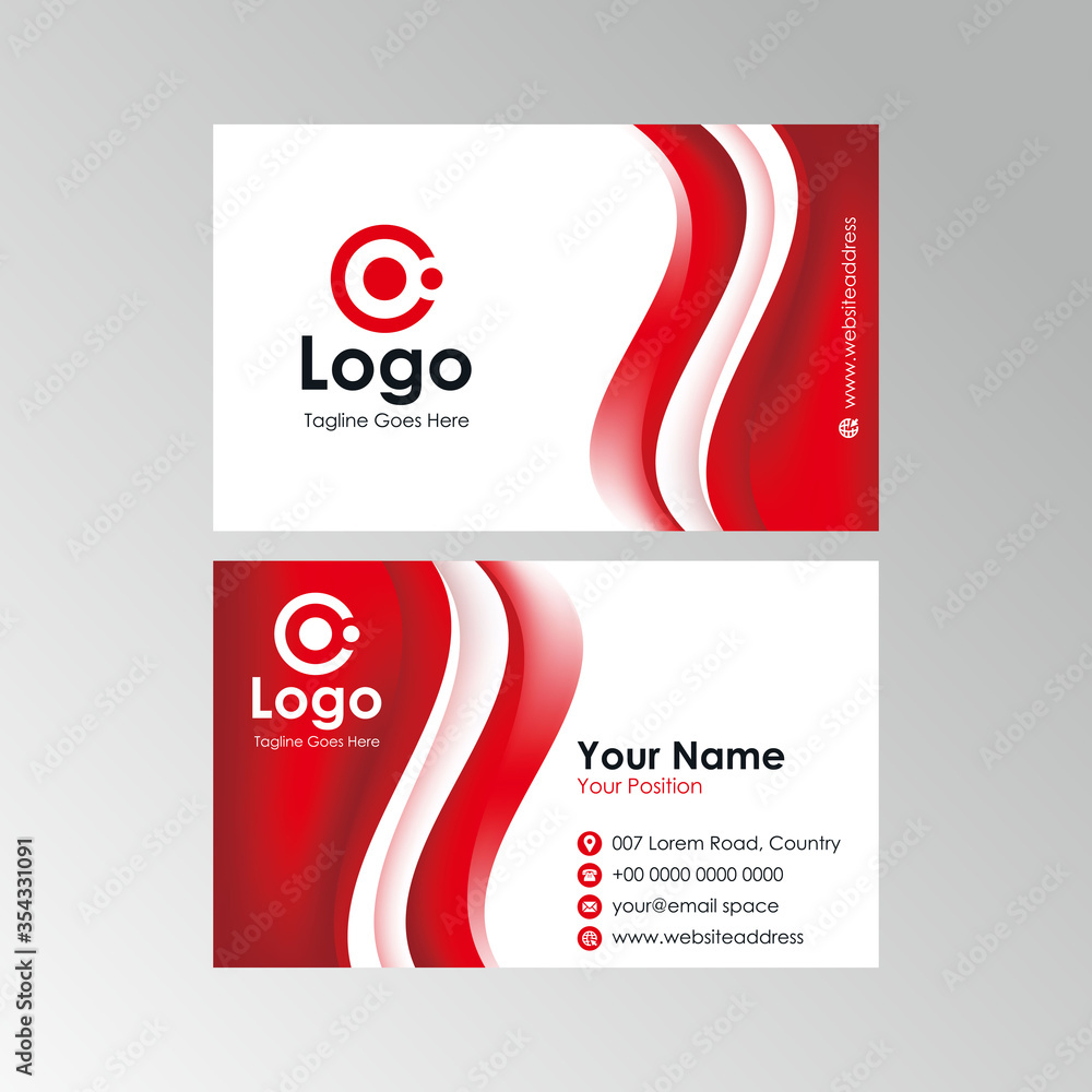 abstract stylish red white wave business card design, professional name