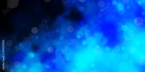 Dark BLUE vector backdrop with dots. Illustration with set of shining colorful abstract spheres. Pattern for business ads.