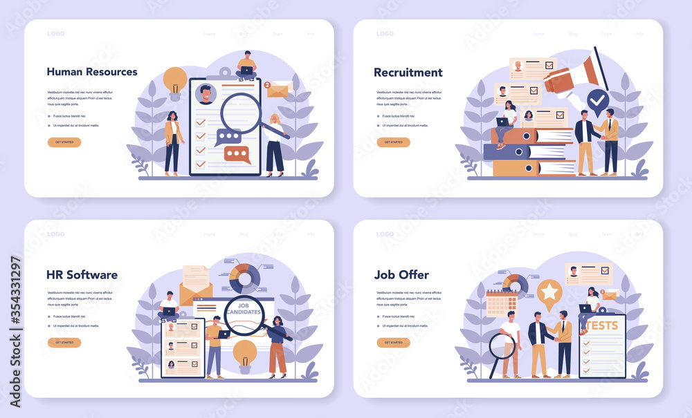 Human resources web banner or landing page set. Idea of recruitment Human resources web banner or landing page set. Idea of recruitment