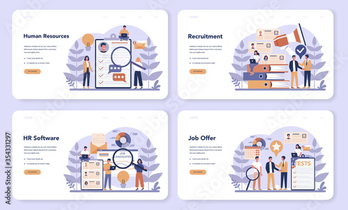 Human resources web banner or landing page set. Idea of recruitment