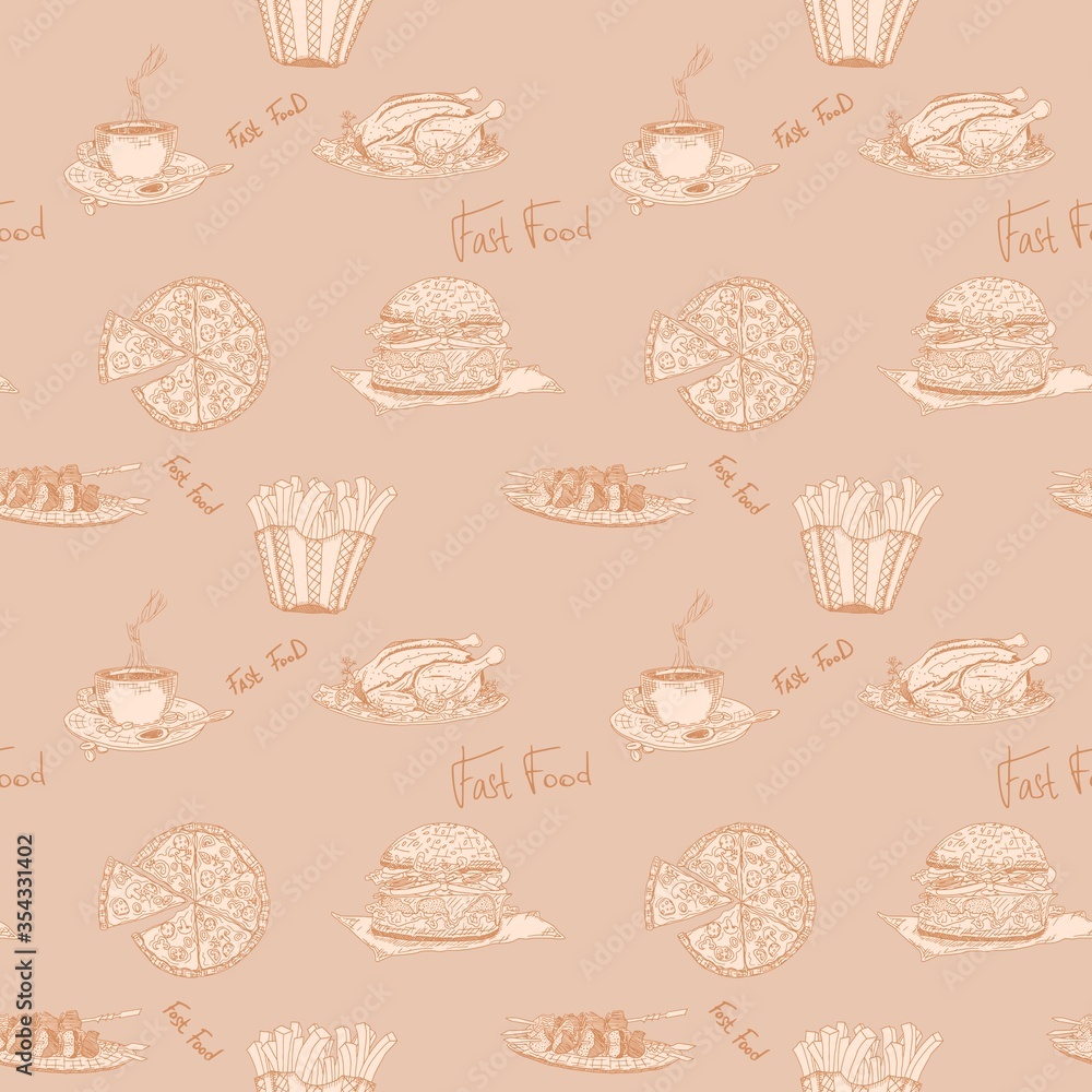 seamless pattern food brown color goodies contour