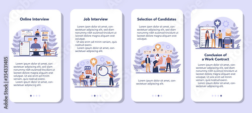 Job interview mobile application banner set. Idea of employment