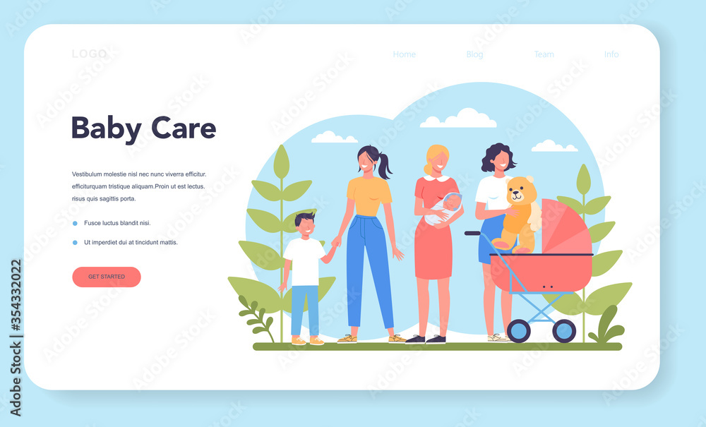 Babysitter service or nanny agency web banner or landing page